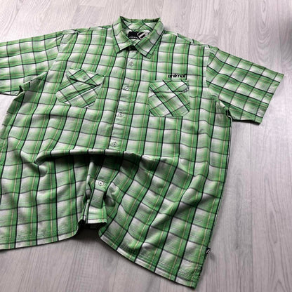 VINTAGE Y2K ANIMAL CHECKERED SHORT SLEEVE SHIRT GREEN