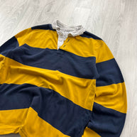 VINTAGE Y2K STRIPED LONG SLEEVE RUGBY POLO SHIRT YELLOW NAVY