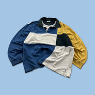 VINTAGE Y2K LACOSTE COLOUR BLOCK LONG SLEEVE RUGBY POLO SHIRT NAVY