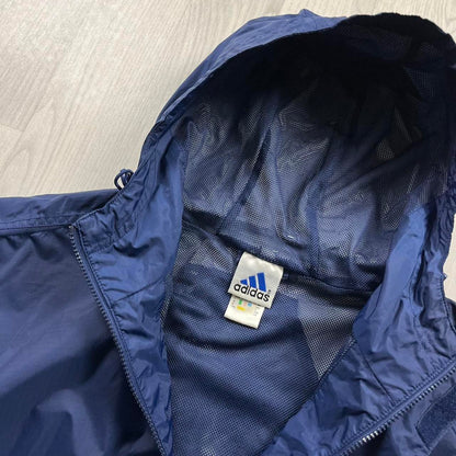 VINTAGE 90s ADIDAS QUARTER ZIP WIND BREAKER HOODED JACKET NAVY