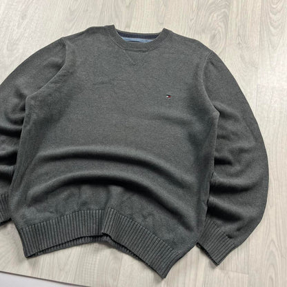 VINTAGE Y2K TOMMY HILFIGER CHUNKY KNITTED JUMPER GREY