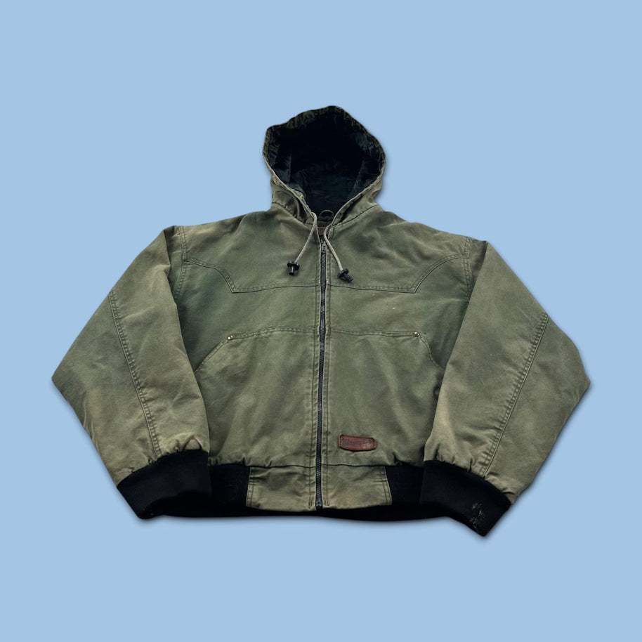 VINTAGE 90s WRANGLER HOODED WORKWEAR BOMBER JACKET MATCHA GREEN