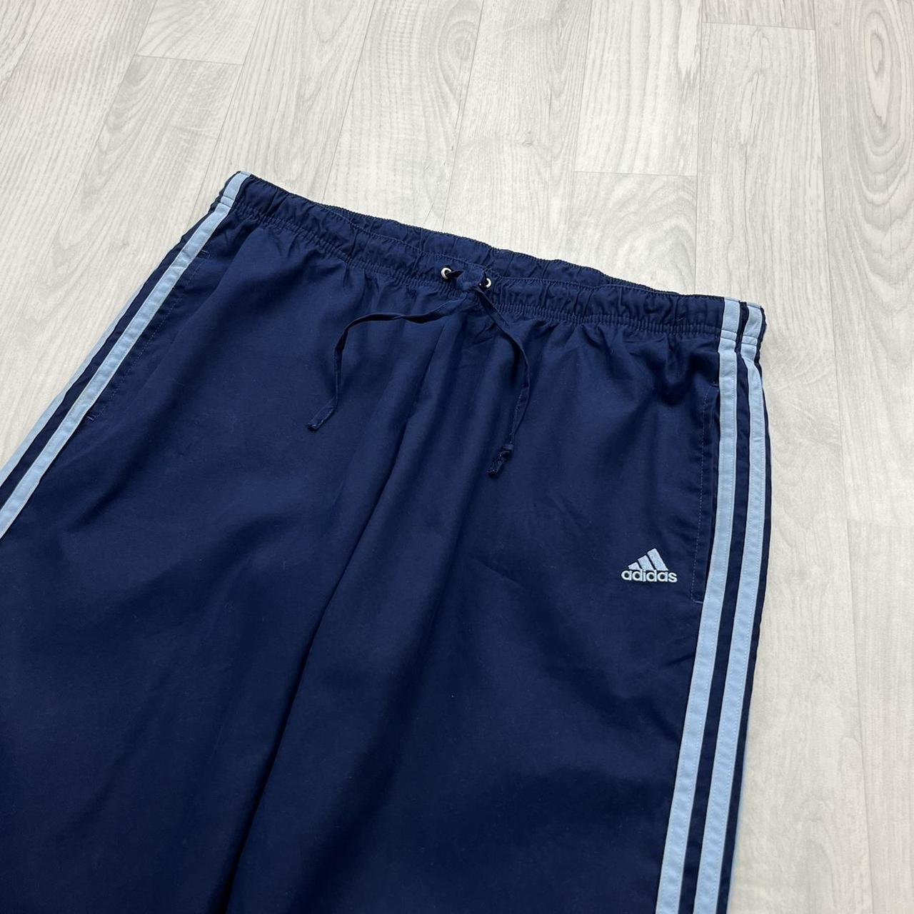 VINTAGE Y2K ADIDAS SIDE STRIPE BAGGY TRACKSUIT BOTTOMS NAVY BLUE (XL Ws)