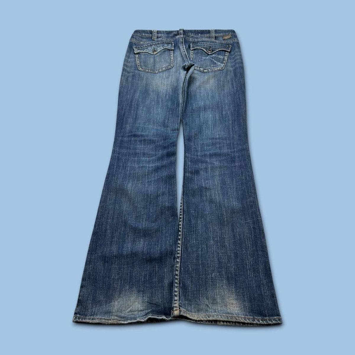 VINTAGE Y2K SILVER LOW RISE BOOTCUT FLARED JEANS NAVY BLUE
