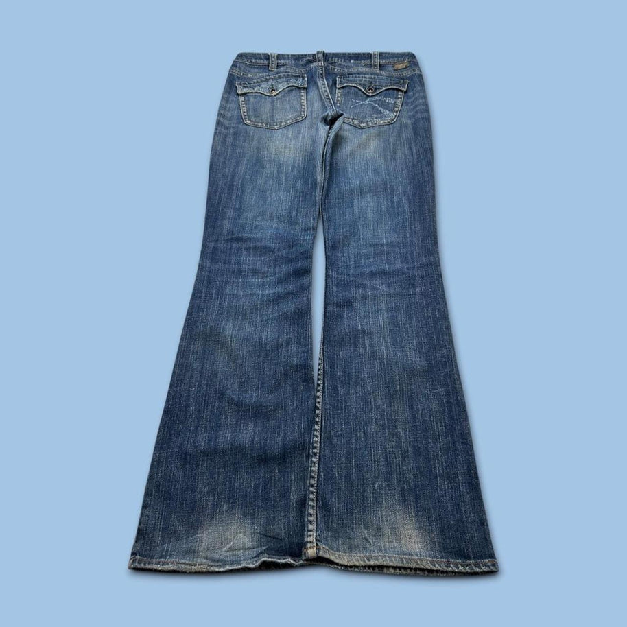 VINTAGE Y2K SILVER LOW RISE BOOTCUT FLARED JEANS NAVY BLUE