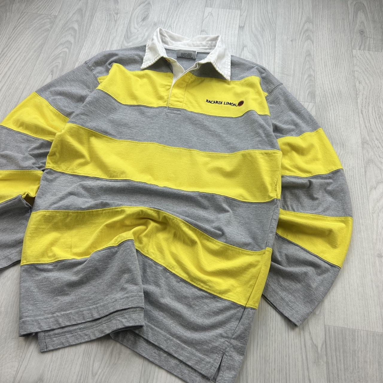 VINTAGE Y2K BACARDI STRIPED LONG SLEEVE RUGBY POLO SHIRT YELLOW / GREY