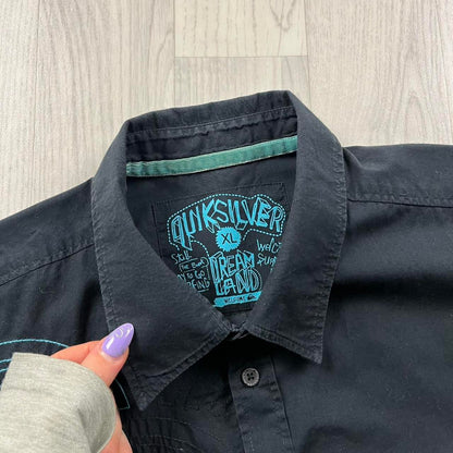 VINTAGE Y2K QUIKSILVER SHORT SLEEVE SHIRT NAVY BLUE