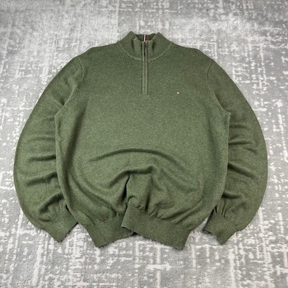 VINTAGE Y2K TOMMY HILFIGER LIGHT KNITTED JUMPER KHAKI