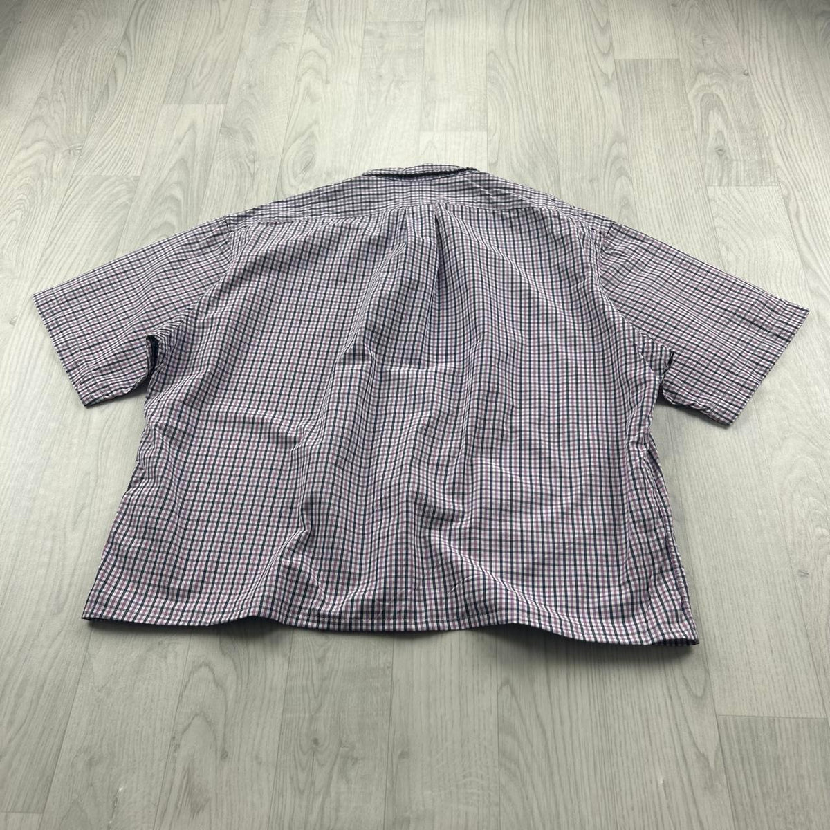 VINTAGE 00s RALPH LAUREN CHECKERED CROPPED SHORT SLEEVE BUTTON UP SHIRT PURPLE