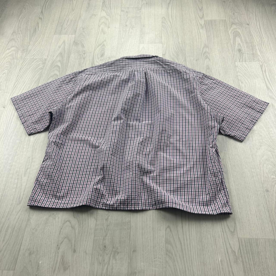 VINTAGE 00s RALPH LAUREN CHECKERED CROPPED SHORT SLEEVE BUTTON UP SHIRT PURPLE