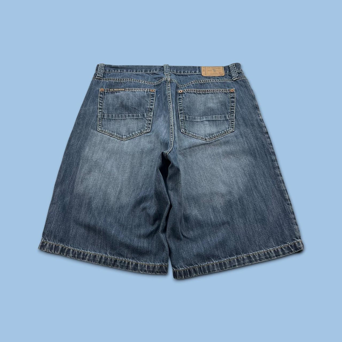 VINTAGE Y2K US POLO ASSN BAGGY DENIM JORTS NAVY BLUE