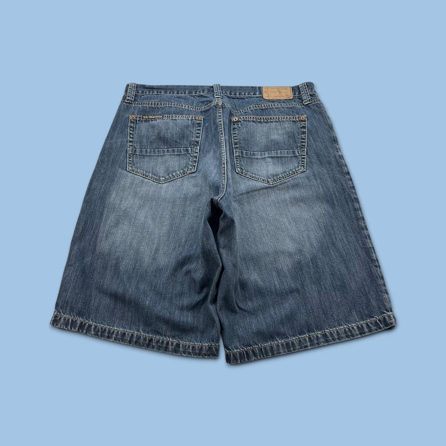 VINTAGE Y2K US POLO ASSN BAGGY DENIM JORTS NAVY BLUE
