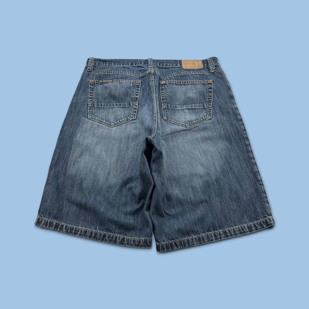 VINTAGE Y2K US POLO ASSN BAGGY DENIM JORTS NAVY BLUE