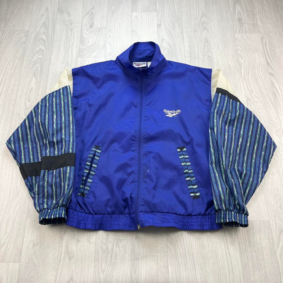 VINTAGE 90s REEBOK FUNKY WINDBREAKER JACKET NAVY / PURPLE