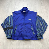 VINTAGE 90s REEBOK FUNKY WINDBREAKER JACKET NAVY / PURPLE