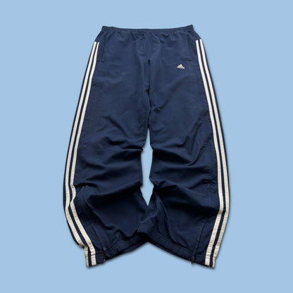 VINTAGE Y2K ADIDAS SIDE STRIPE BAGGY TRACKSUIT BOTTOMS NAVY