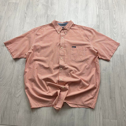 VINTAGE Y2K CHAPS SHORT SLEEVE PLAID SHIRT ORANGE