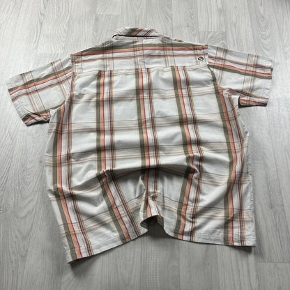 VINTAGE Y2K ANIMAL CHECKERED SHORT SLEEVE SHIRT CREAM MULTI