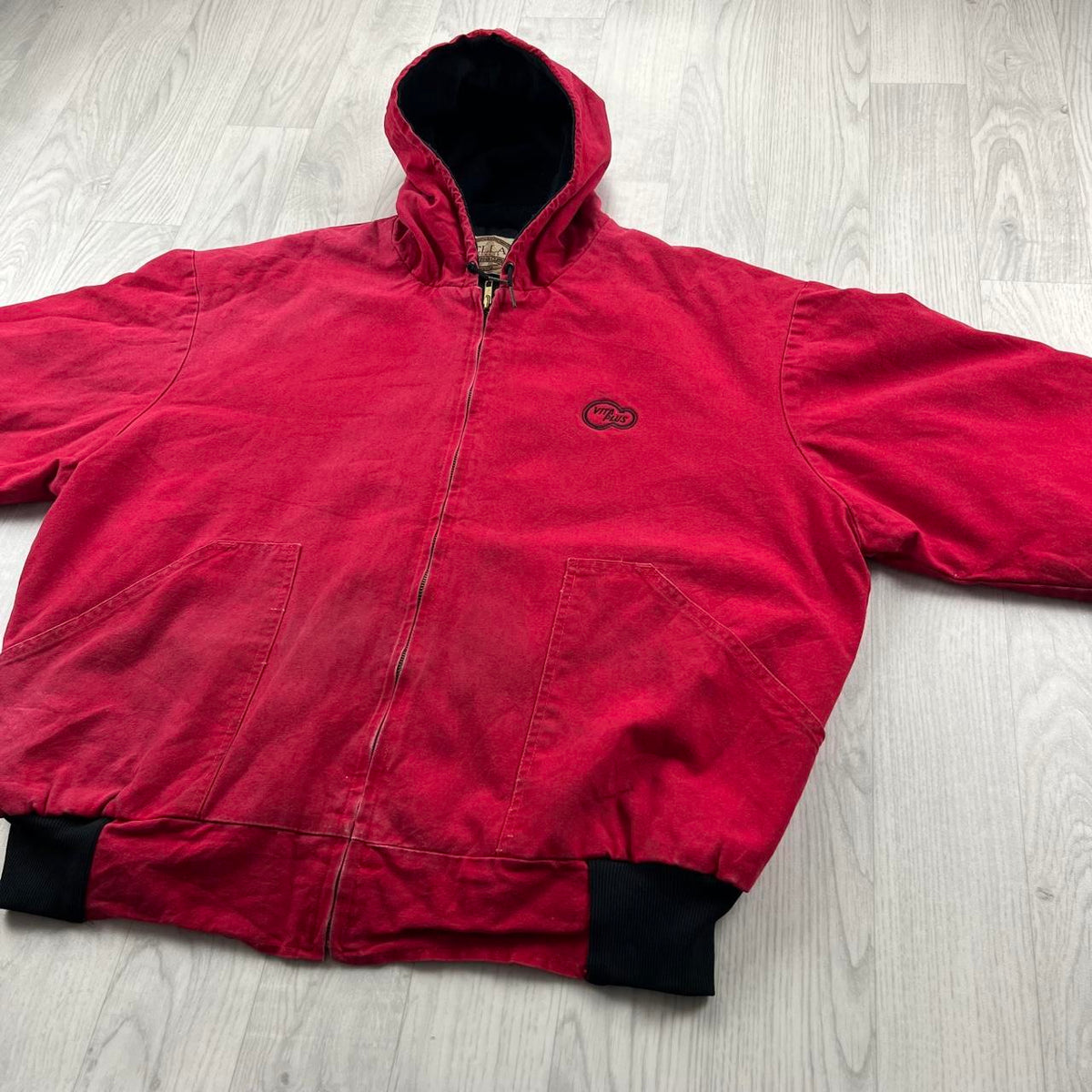 VINTAGE Y2K PELLA HOODED WORKWEAR BOMBER JACKET RED