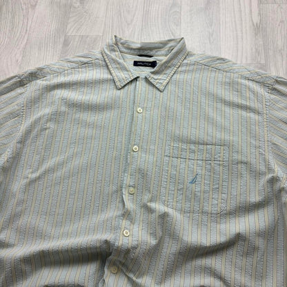 VINTAGE Y2K NAUTICA STRIPED SHORT SLEEVE SHIRT CREAM