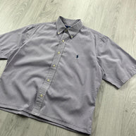 VINTAGE 00s RALPH LAUREN PLAIN CROPPED SHORT SLEEVE BUTTON UP SHIRT LILAC