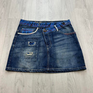 VINTAGE Y2K DESIGUAL DENIM ASYMMETRIC MINI SKIRT BLUE