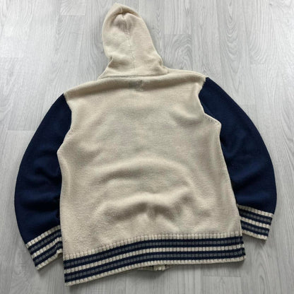 VINTAGE Y2K TEDDY SMITH CHUNKY ZIP KNITTED HOODIE CREAM