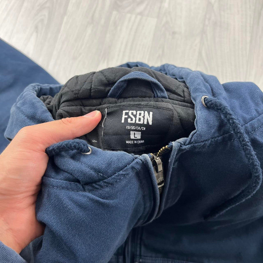VINTAGE Y2K FISHBONE HOODED WORKWEAR BOMBER JACKET NAVY