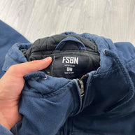 VINTAGE Y2K FISHBONE HOODED WORKWEAR BOMBER JACKET NAVY