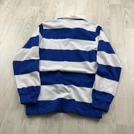 VINTAGE Y2K STRIPED LONG SLEEVE RUGBY POLO SHIRT WHITE / BLUE