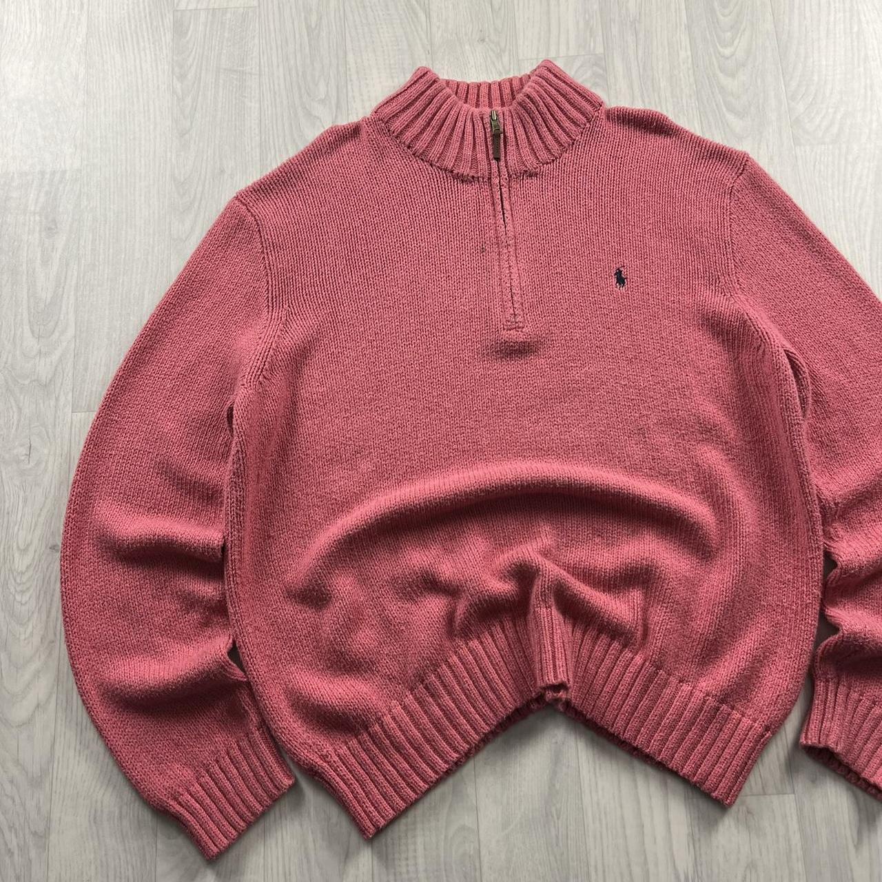 VINTAGE Y2K POLO RALPH LAUREN CHUNKY QUARTER ZIP KNITTED JUMPER PINK