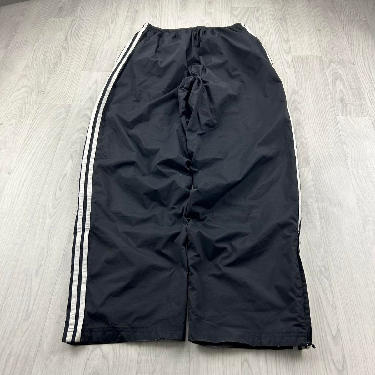 VINTAGE Y2K ADIDAS SIDE STRIPE WIDE LEG TRACKSUIT BOTTOMS BLACK