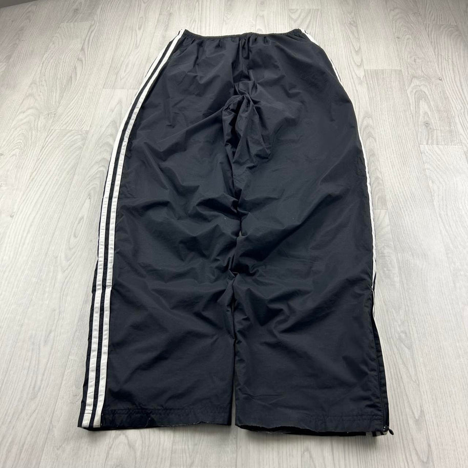 VINTAGE Y2K ADIDAS SIDE STRIPE WIDE LEG TRACKSUIT BOTTOMS BLACK