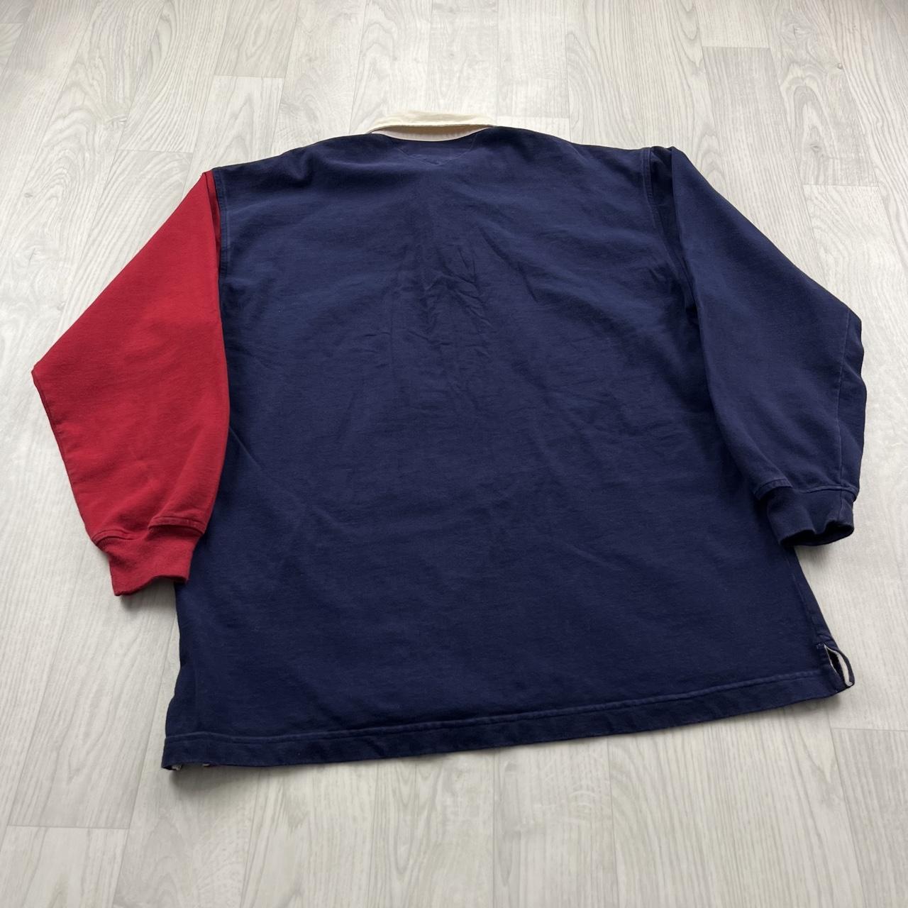 VINTAGE Y2K TOMMY HILFIGER STRIPED LONG SLEEVE RUGBY POLO SHIRT NAVY