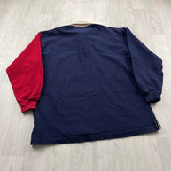 VINTAGE Y2K TOMMY HILFIGER STRIPED LONG SLEEVE RUGBY POLO SHIRT NAVY