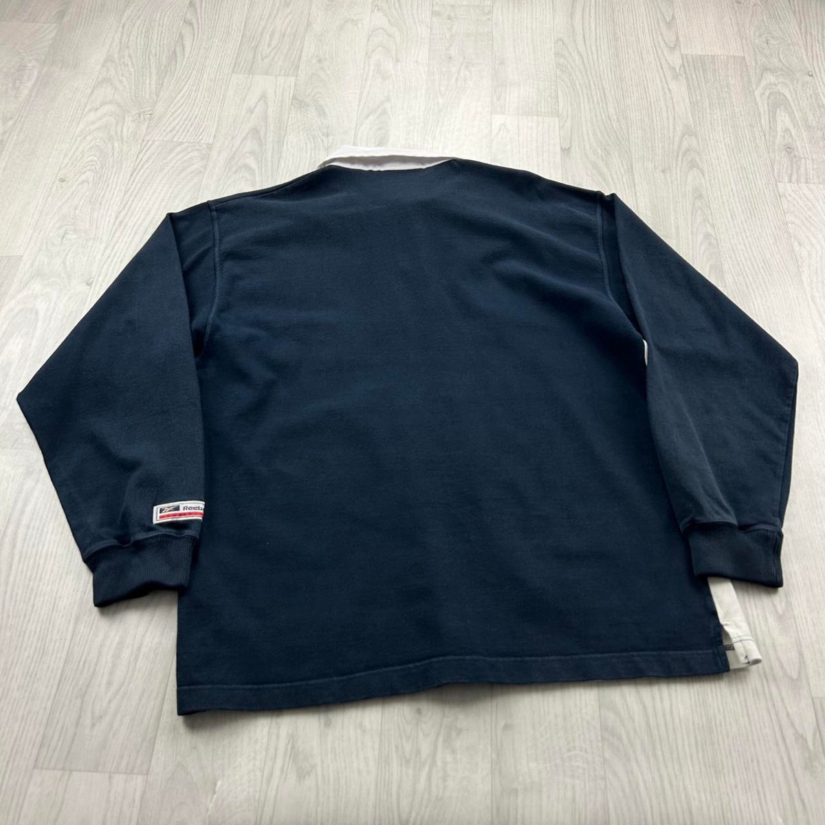 VINTAGE Y2K REEBOK LONG SLEEVE RUGBY POLO SHIRT NAVY WHITE