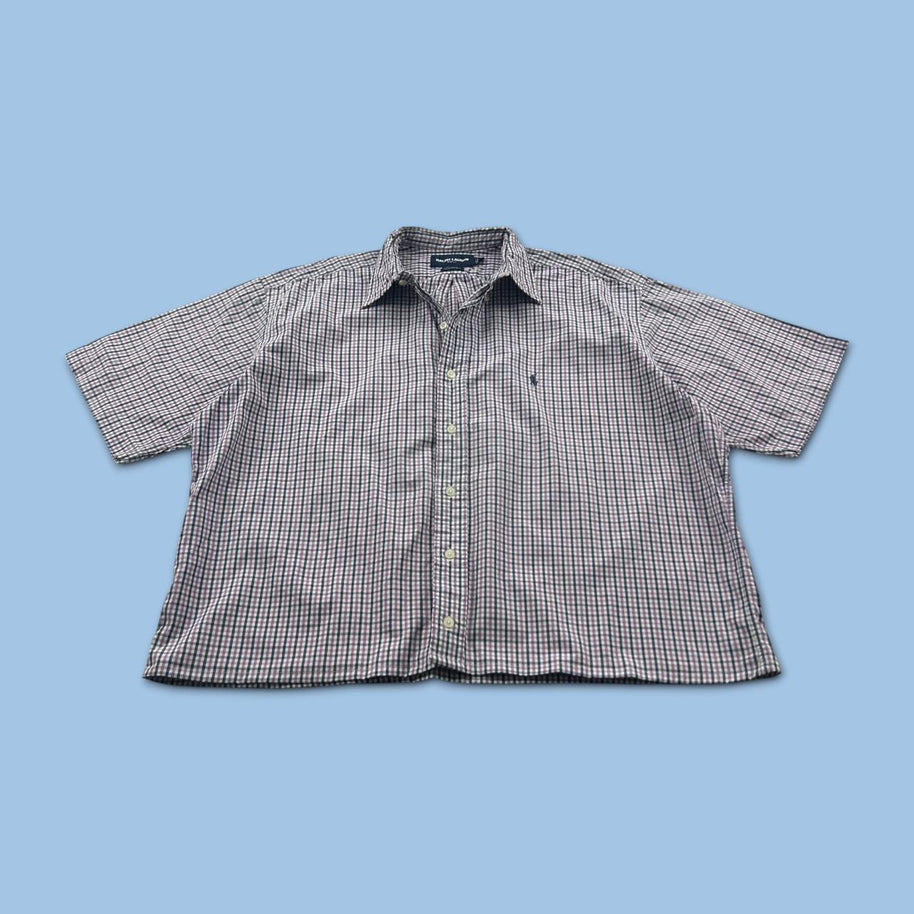 VINTAGE 00s RALPH LAUREN CHECKERED CROPPED SHORT SLEEVE BUTTON UP SHIRT PURPLE