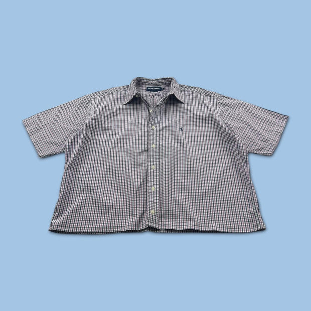 VINTAGE 00s RALPH LAUREN CHECKERED CROPPED SHORT SLEEVE BUTTON UP SHIRT PURPLE
