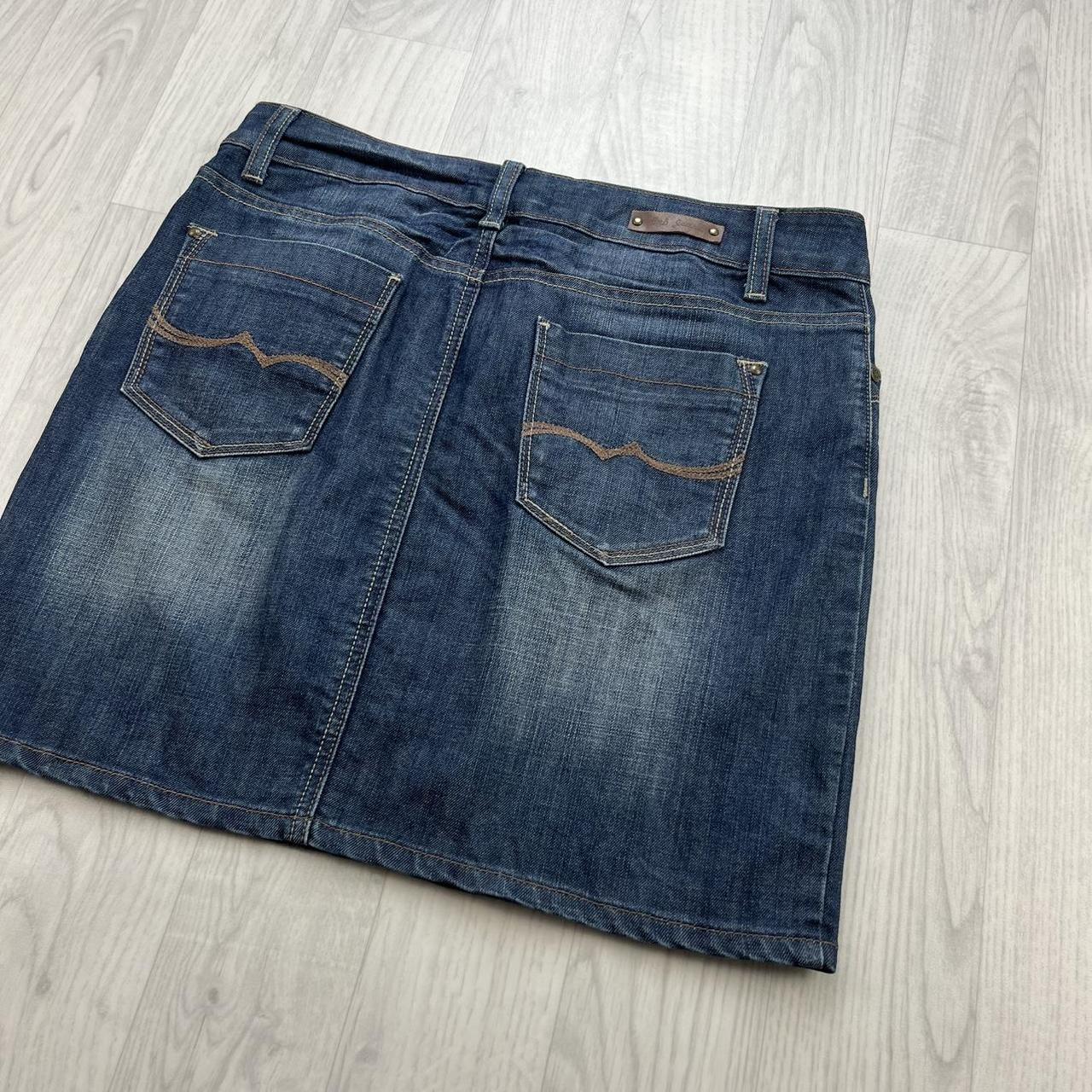 VINTAGE Y2K HERITAGE EMBROIDERED DENIM MINI SKIRT BLUE