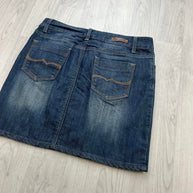VINTAGE Y2K HERITAGE EMBROIDERED DENIM MINI SKIRT BLUE
