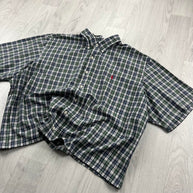 VINTAGE 00s RALPH LAUREN CHECKERED CROPPED SHORT SLEEVE BUTTON UP SHIRT GREEN