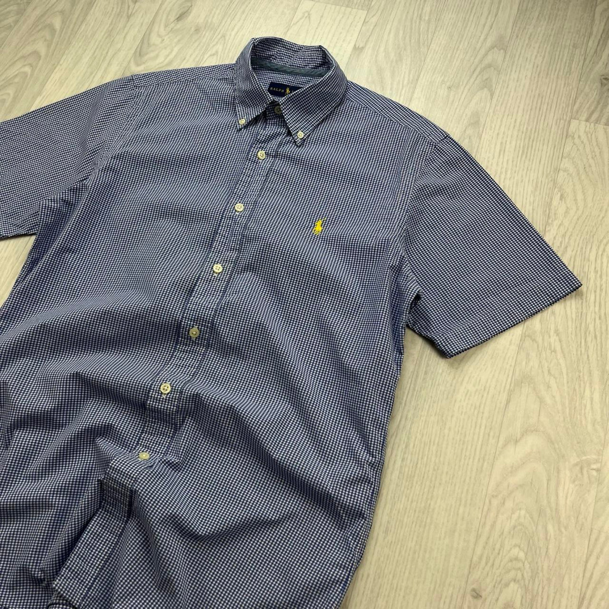 VINTAGE 00s RALPH LAUREN GINGHAM SHORT SLEEVE BUTTON UP SHIRT BLUE