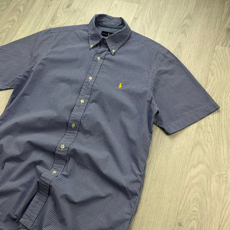 VINTAGE 00s RALPH LAUREN GINGHAM SHORT SLEEVE BUTTON UP SHIRT BLUE