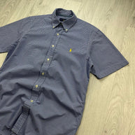 VINTAGE 00s RALPH LAUREN GINGHAM SHORT SLEEVE BUTTON UP SHIRT BLUE
