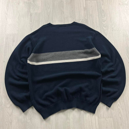 VINTAGE Y2K NAUTICA CHUNKY STRIPED KNITTED JUMPER NAVY
