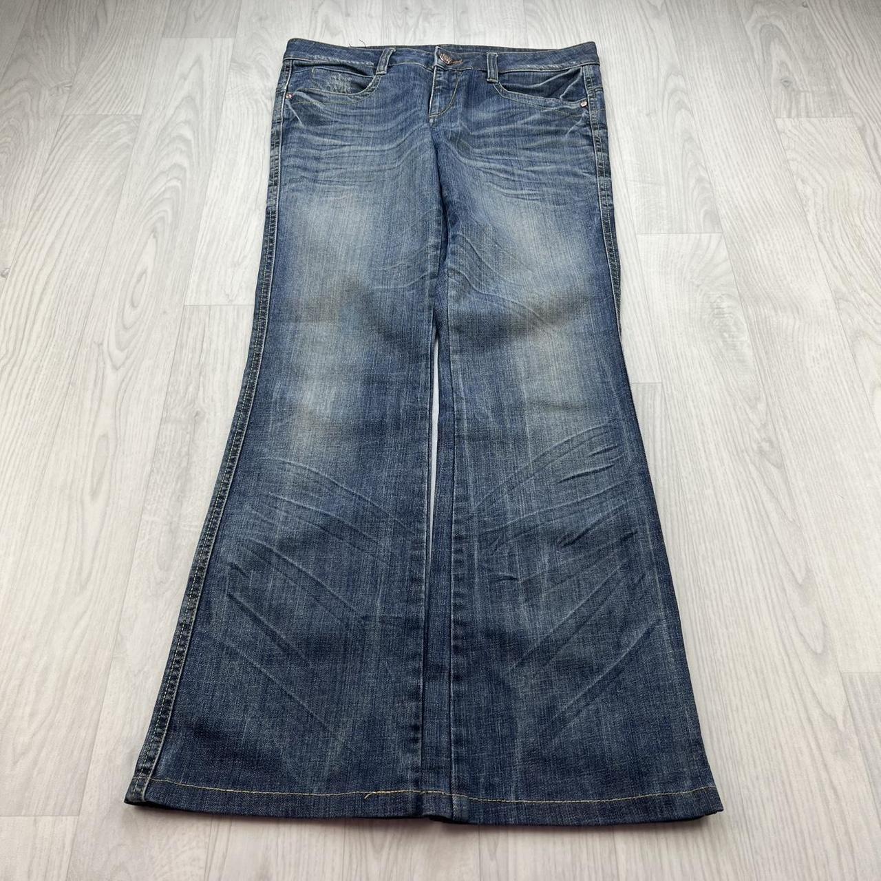 VINTAGE Y2K VICTORIA LOW RISE BOOTCUT EMBROIDERED JEANS BLUE