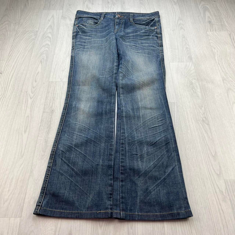 VINTAGE Y2K VICTORIA LOW RISE BOOTCUT EMBROIDERED JEANS BLUE