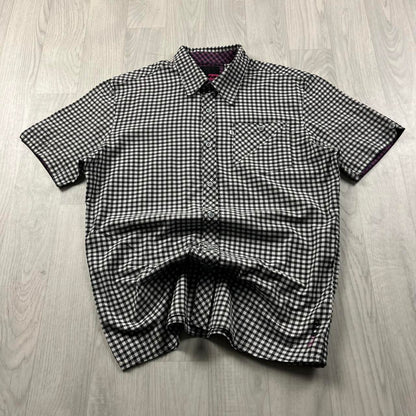 VINTAGE Y2K BILLABONG GINGHAM SHORT SLEEVE SHIRT BLACK WHITE