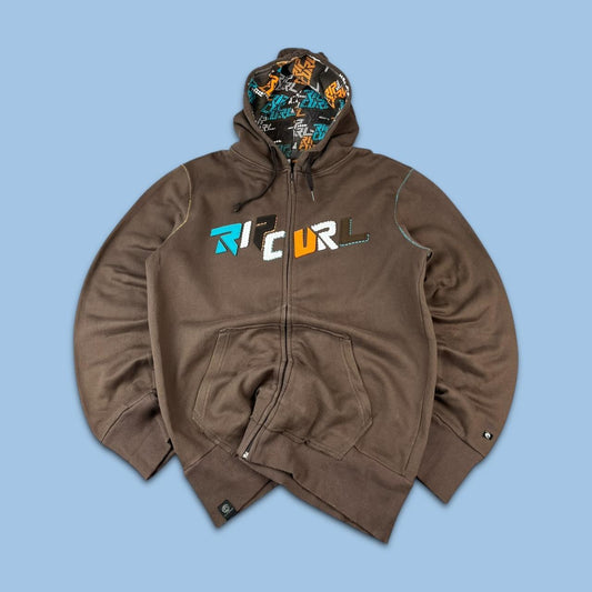 VINTAGE Y2K RIPCURL SPELL OUT ZIP UP HOODIE BROWN