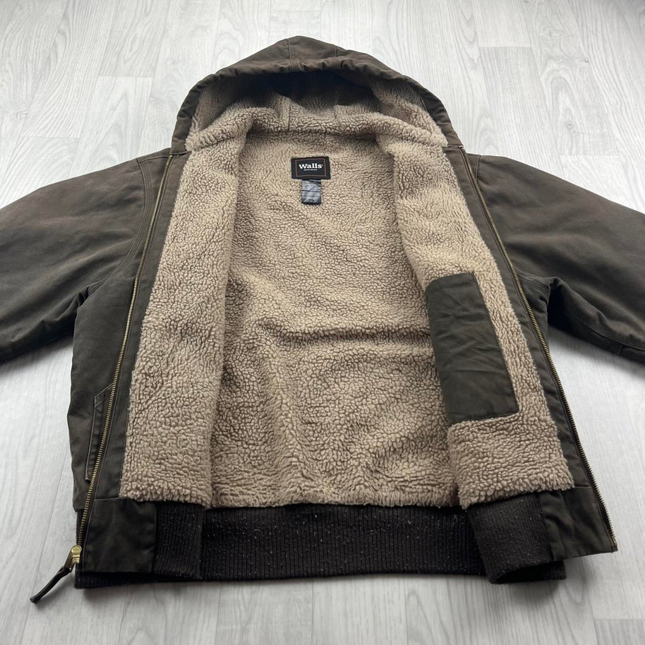VINTAGE Y2K WALLS HOODED ACTIVE WORKWEAR BOMBER JACKET BROWN
